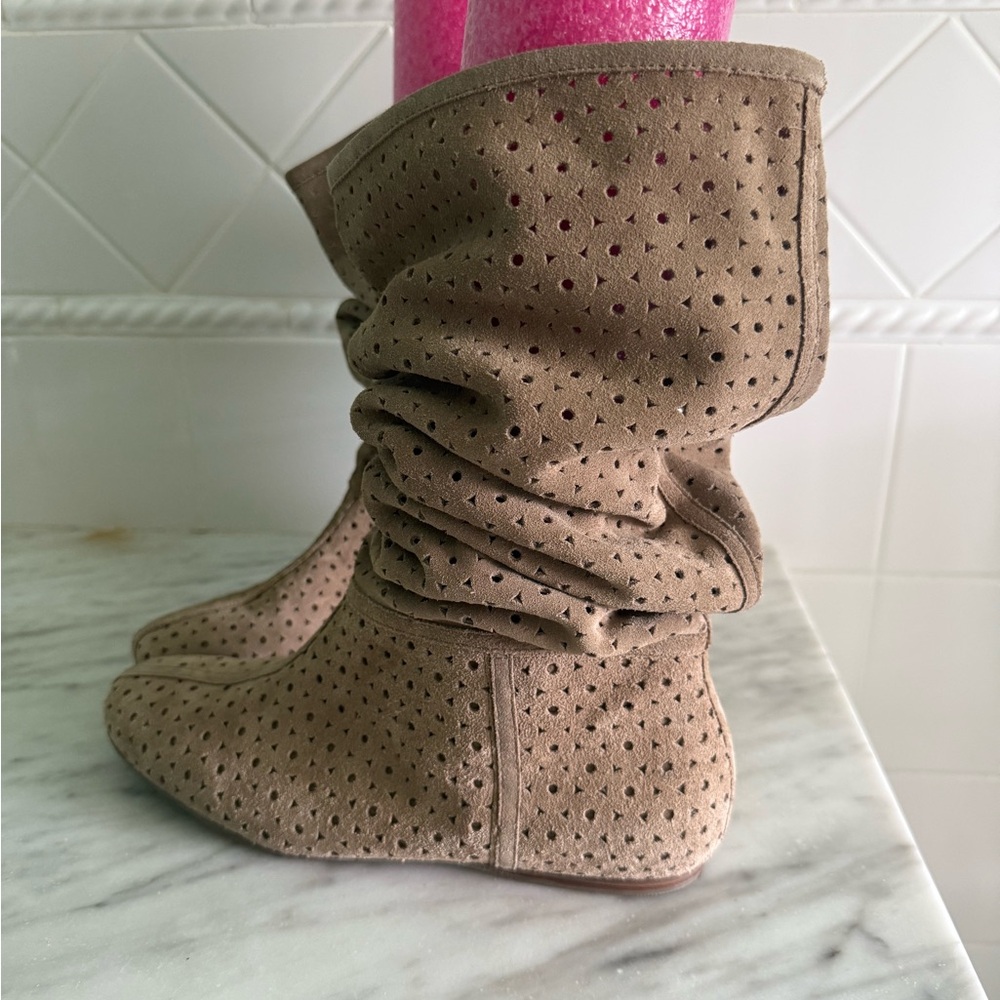 Tan Suede Perforated Summer Boots